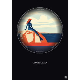 Copenhagen Vintage Travel Poster – Most Iconic Landmark Of Copenhagen | Gravura – Dark background
