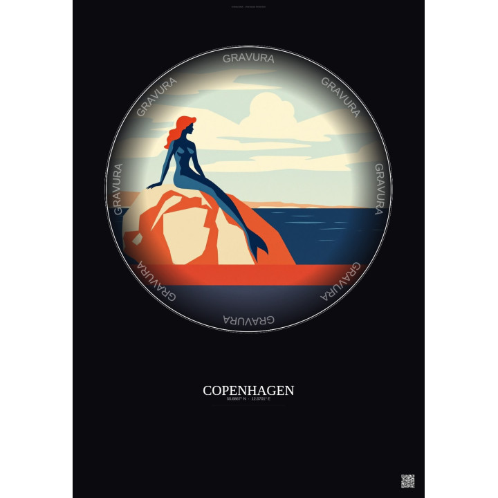 Copenhagen Vintage Travel Poster – Most Iconic Landmark Of Copenhagen | Gravura – Dark background