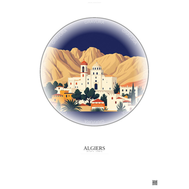 Affiche Algiers – Poster illustration vintage – Basilica Of Notre Dame D Afrique | Gravura – Fond clair