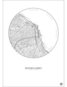 Affiche Buenos Aires – Poster carte de ville 10km | Gravura – Fond clair 2