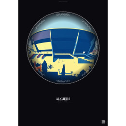 Affiche Algiers – Poster illustration vintage – Stade 5 Juillet 1962 | Gravura – Fond foncé