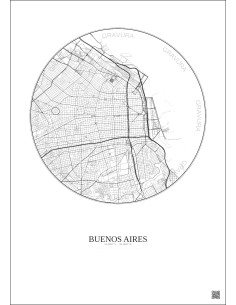 Affiche Buenos Aires – Poster carte de ville 6km | Gravura – Fond clair 2