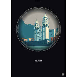 Quito Vintage Travel Poster – Cathedral Of Quito | Gravura – Dark background