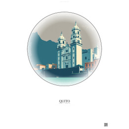 Quito Vintage Travel Poster – Cathedral Of Quito | Gravura – Light background