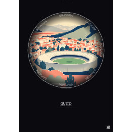 Quito Vintage Travel Poster – Estadio Olimpico Atahualpa | Gravura – Dark background