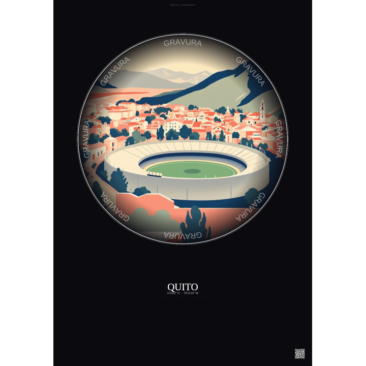 Quito Vintage Travel Poster – Estadio Olimpico Atahualpa | Gravura – Dark background