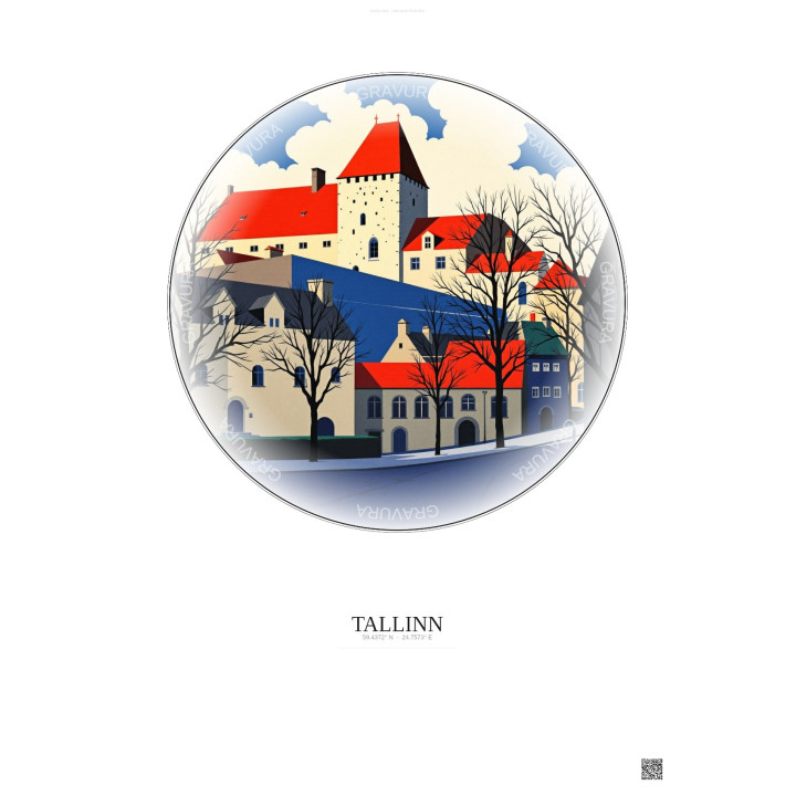 Tallinn Vintage Travel Poster – Banned Books Museum | Gravura – Light background