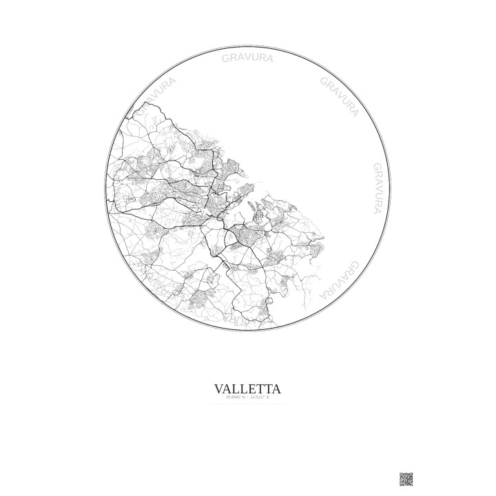 Affiche Valletta – Poster carte de ville 10km | Gravura – Fond clair