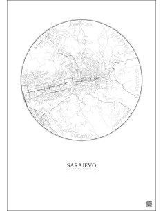 Affiche Sarajevo – Poster carte de ville 6km | Gravura – Fond clair 2