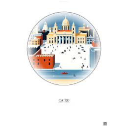 Cairo Vintage Travel Poster – Tahrir Square | Gravura – Light background