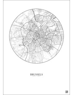 Affiche Brussels – Poster carte de ville 10km | Gravura – Fond clair 2