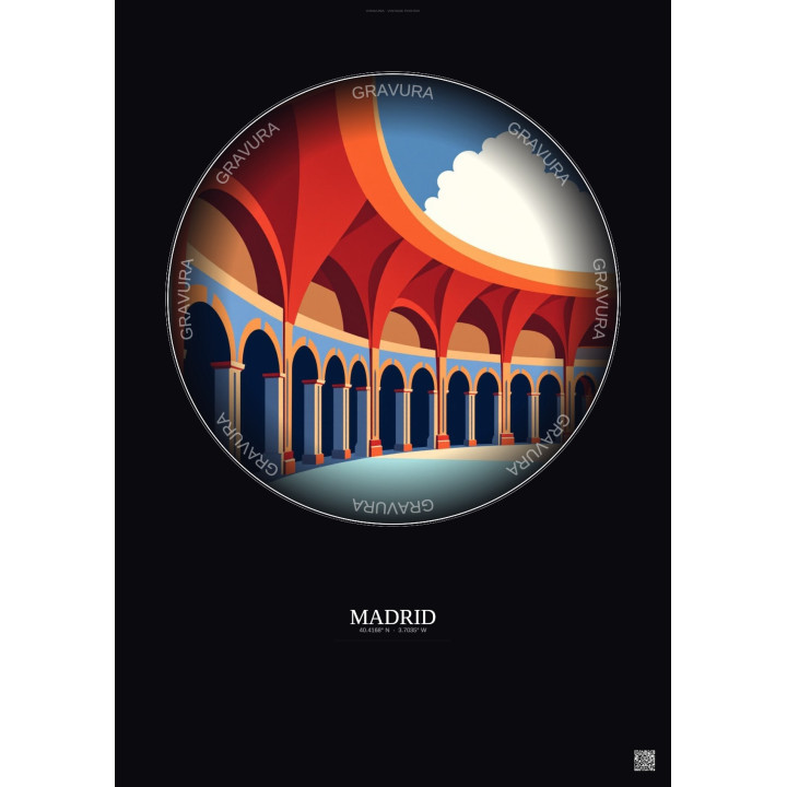 Affiche Madrid – Poster illustration vintage – Bernabeu | Gravura – Fond foncé
