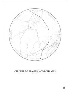 Affiche Circuit De Spa Francorchamps – Poster carte de ville 5km | Gravura – Fond clair 2