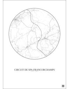 Affiche Circuit De Spa Francorchamps – Poster carte de ville 10km | Gravura – Fond clair 2