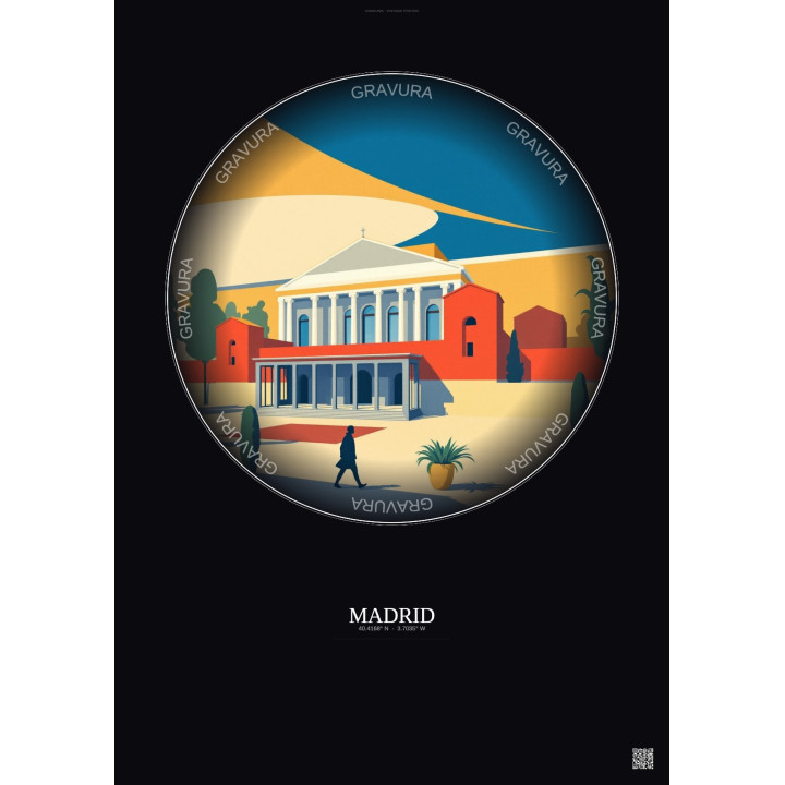 Affiche Madrid – Poster illustration vintage – Museo Del Prado | Gravura – Fond foncé