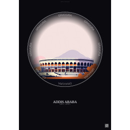 Affiche Addis Ababa – Poster illustration vintage – Addis Ababa Stadium | Gravura – Fond foncé