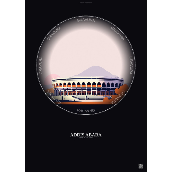 Affiche Addis Ababa – Poster illustration vintage – Addis Ababa Stadium | Gravura – Fond foncé