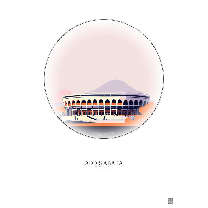 Addis Ababa Vintage Travel Poster – Addis Ababa Stadium | Gravura – Light background