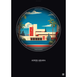 Affiche Addis Ababa – Poster illustration vintage – National Museum Of Ethiopia | Gravura – Fond foncé