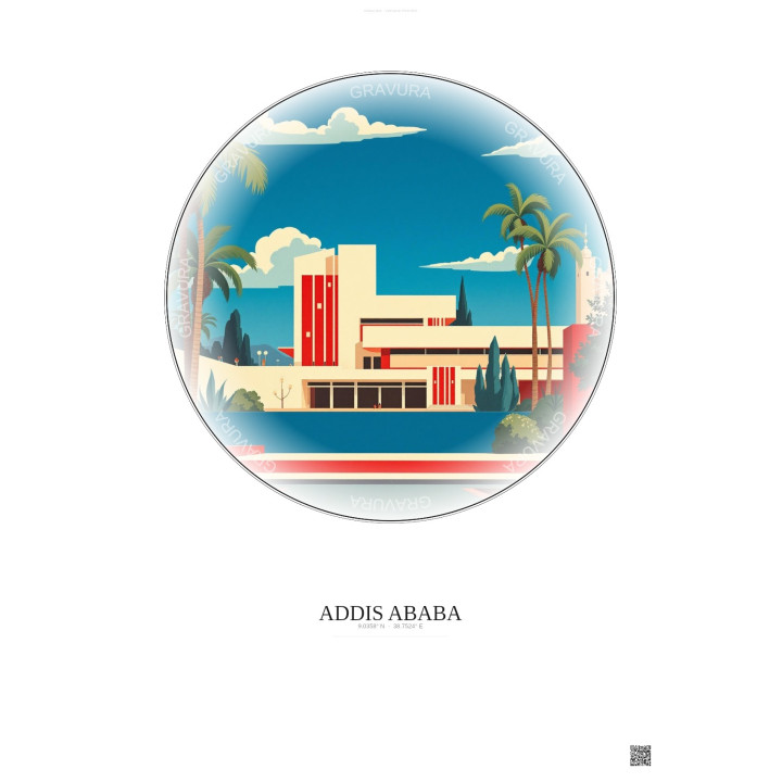 Affiche Addis Ababa – Poster illustration vintage – National Museum Of Ethiopia | Gravura – Fond clair