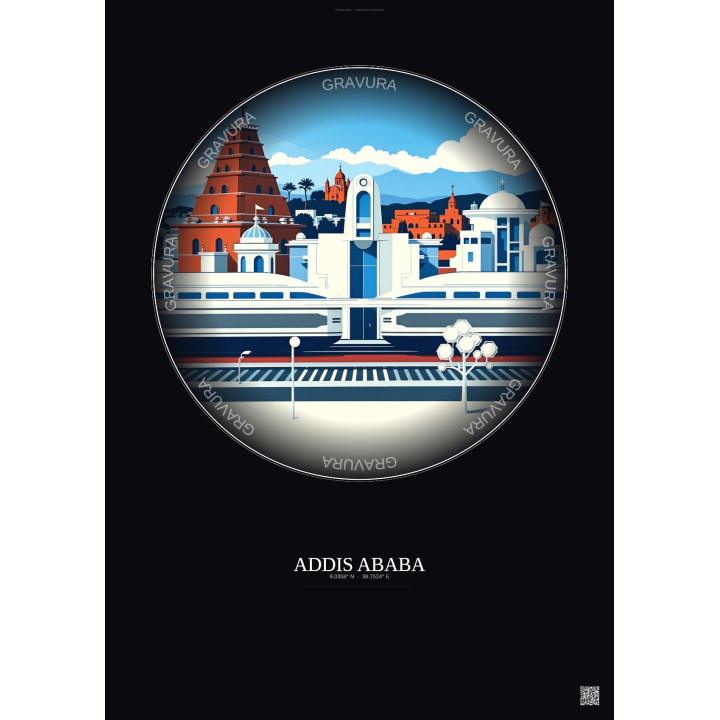 Affiche Addis Ababa – Poster illustration vintage – Addis Ababadjibouti Railway | Gravura – Fond foncé