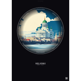 Helsinki Vintage Travel Poster – Helsinki Cathedral | Gravura – Dark background