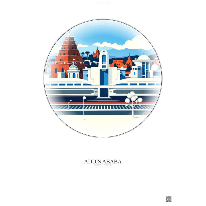 Affiche Addis Ababa – Poster illustration vintage – Addis Ababadjibouti Railway | Gravura – Fond clair
