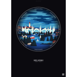 Helsinki Vintage Travel Poster – Helsinki Olympic Stadium | Gravura – Dark background