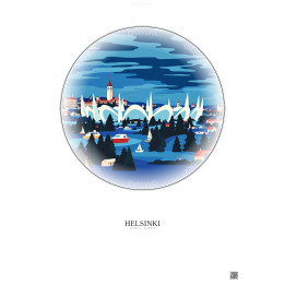 Affiche Helsinki – Poster illustration vintage – Helsinki Olympic Stadium | Gravura – Fond clair
