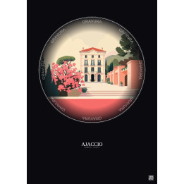 Ajaccio Vintage Travel Poster – Musee De La Maison Bonaparte | Gravura – Dark background