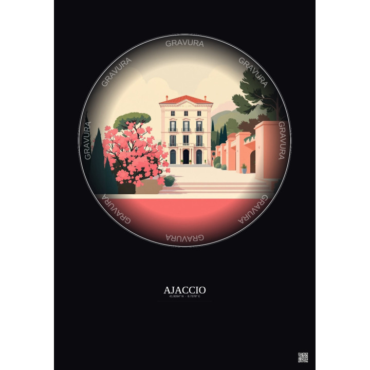 Ajaccio Vintage Travel Poster – Musee De La Maison Bonaparte | Gravura – Dark background