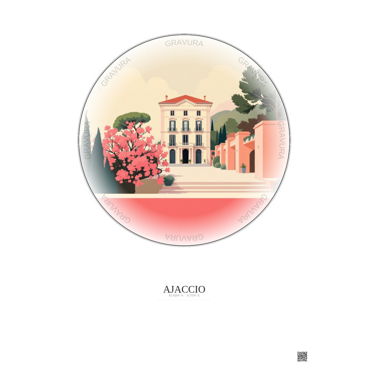 Ajaccio Vintage Travel Poster – Musee De La Maison Bonaparte | Gravura – Light background