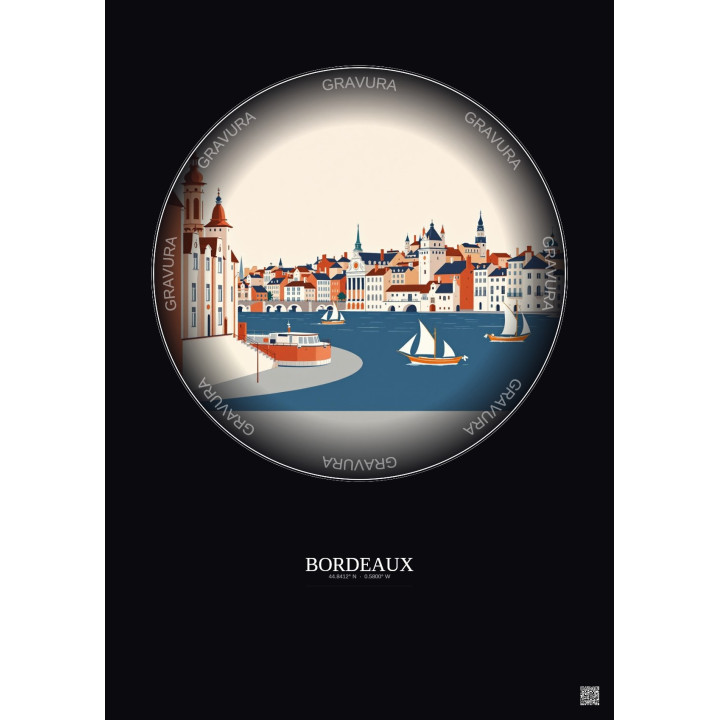 Affiche Bordeaux – Poster illustration vintage – Bordeaux | Gravura – Fond foncé