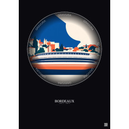 Bordeaux Vintage Travel Poster – Stade Atlantique | Gravura – Dark background