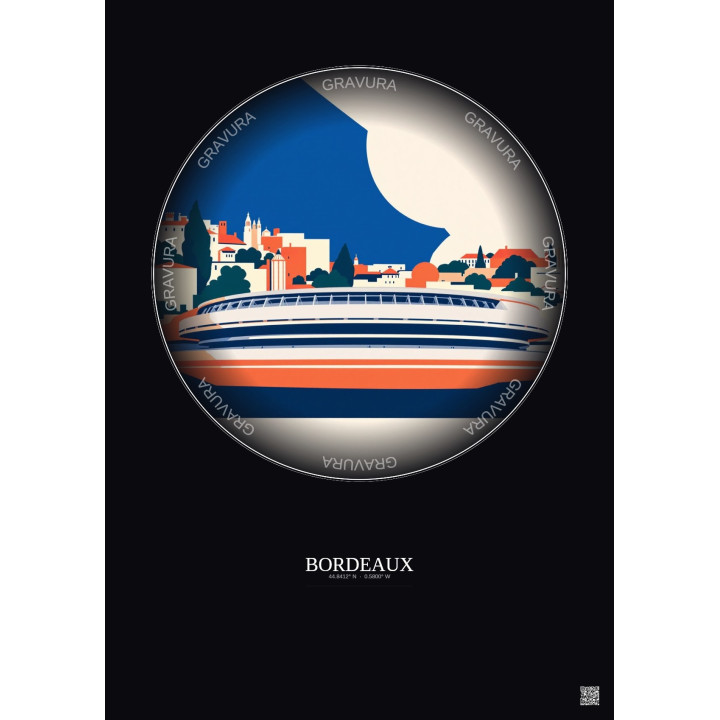 Bordeaux Vintage Travel Poster – Stade Atlantique | Gravura – Dark background