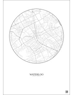 Affiche Waterloo – Poster carte de ville 2.5km | Gravura – Fond clair 2