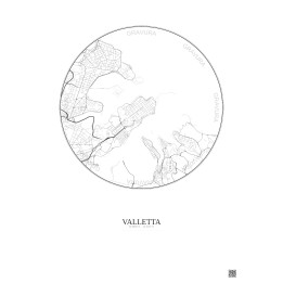 Affiche Valletta – Poster carte de ville 2.5km | Gravura – Fond clair