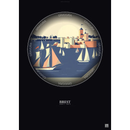 Brest Vintage Travel Poster – Brest | Gravura – Dark background