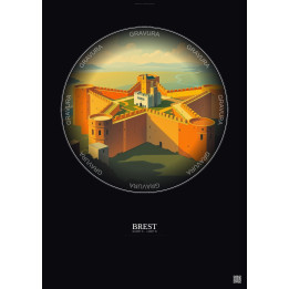 Brest Vintage Travel Poster – Brest Fortress | Gravura – Dark background