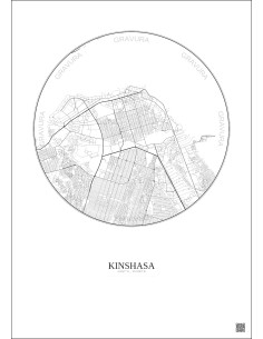Affiche Kinshasa – Poster carte de ville 6km | Gravura – Fond clair 2