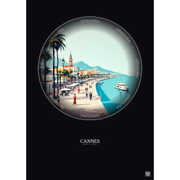 Affiche Cannes – Poster illustration vintage – Promenade De La Croisette | Gravura – Fond foncé