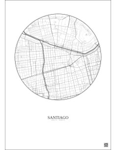 Affiche Santiago – Poster carte de ville 2.5km | Gravura – Fond clair 2