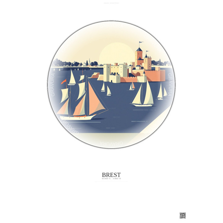Brest Vintage Travel Poster – Brest | Gravura – Light background