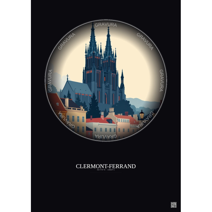 Clermont Ferrand Vintage Travel Poster – Clermont Ferrand | Gravura – Dark background