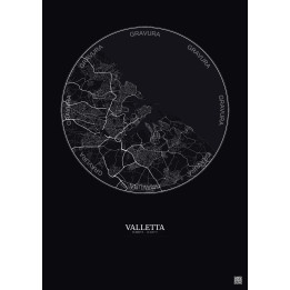 Affiche Valletta – Poster carte de ville 6km | Gravura – Fond foncé