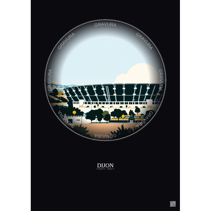 Dijon Vintage Travel Poster – Stade Gaston Gerard | Gravura – Dark background