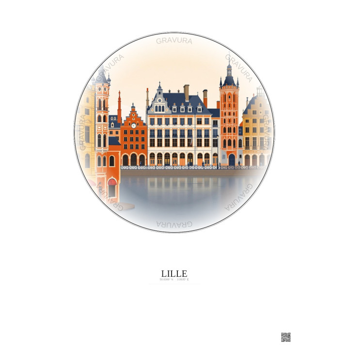 Lille Vintage Travel Poster – Lille | Gravura – Light background