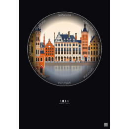 Lille Vintage Travel Poster – Lille | Gravura – Dark background