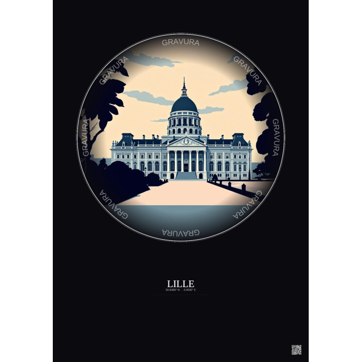 Affiche Lille – Poster illustration vintage – Palais Des Beaux Arts De Lille | Gravura – Fond foncé