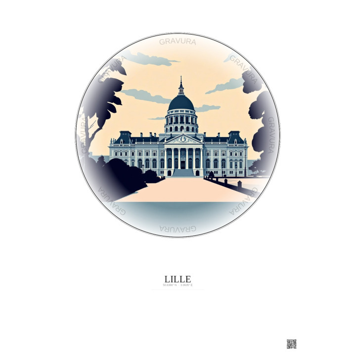 Lille Vintage Travel Poster – Palais Des Beaux Arts De Lille | Gravura – Light background